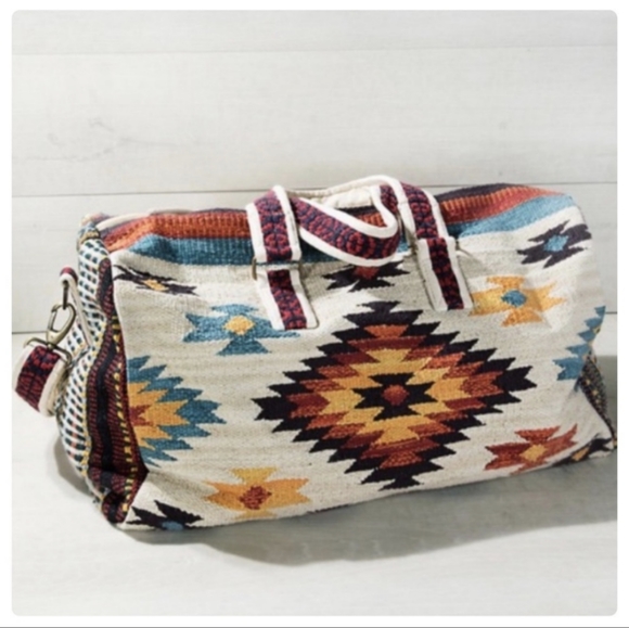 *Ruggine* Handmade Woven Ethnic Navajo Pattern Duffel Travel Bag - Picture 3 of 7